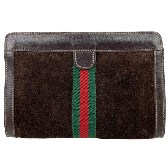 Gucci Handbags - GUCCI Suede Stripe Clutch Bag